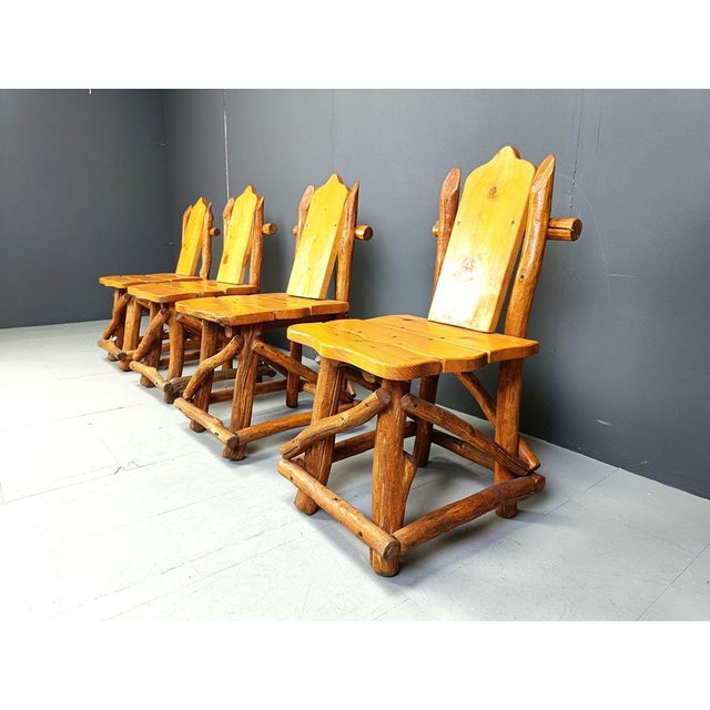 Wood Vintage Brutalist Dining Chairs, 1960s, Set of 4 For Sale - Image 7 of 12