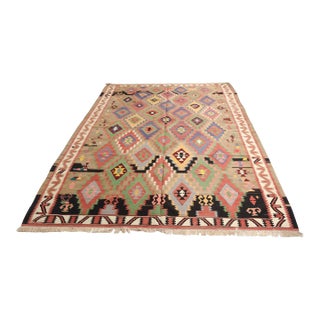 1960s Central Diamond Medallion Grid With Serrated Borders Kilim For Sale