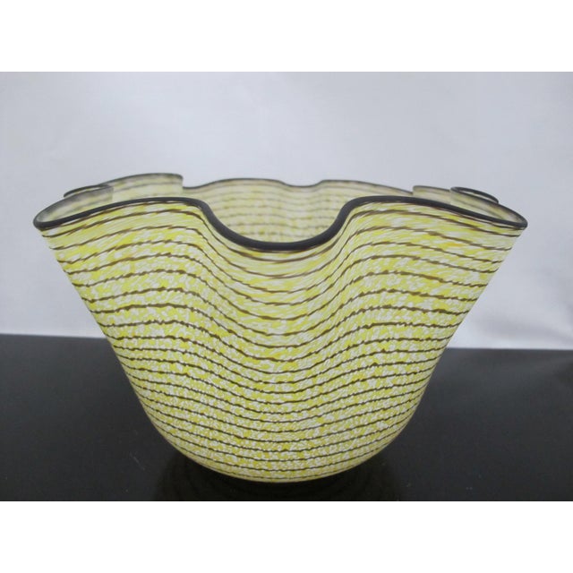 Mid-Century Modern Kosta Boda Sweden Carmen Large Yellow Art Glass Handkerchief Ruffle Bowl Signed For Sale - Image 3 of 12