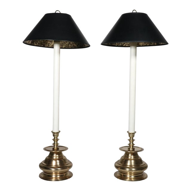 Mid Century Attributed to Chapman BrassTall Buffet Candlestick Lamps