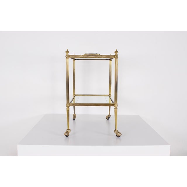 Neoclassical Brass and Mirror Serving Cart in the style of Maison Jansen, 1960s For Sale - Image 4 of 12