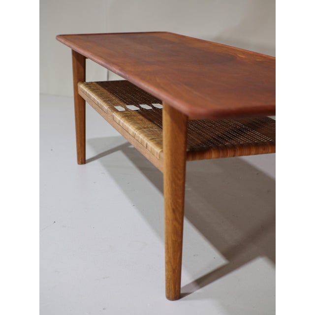 Wood AT10 Coffee Table in Teak, Oak and Cane by Hans J. Wegner for Andreas Tuck, Denmark, 1950s For Sale - Image 7 of 18