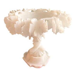 Early 20th Century Italian Alabaster Grape Leaf Tazza Compote For Sale