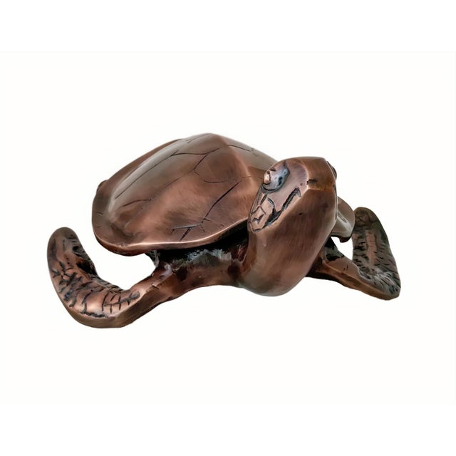 Metal Antique Copper Finished Metal Sea Turtle Sculpture For Sale - Image 7 of 7