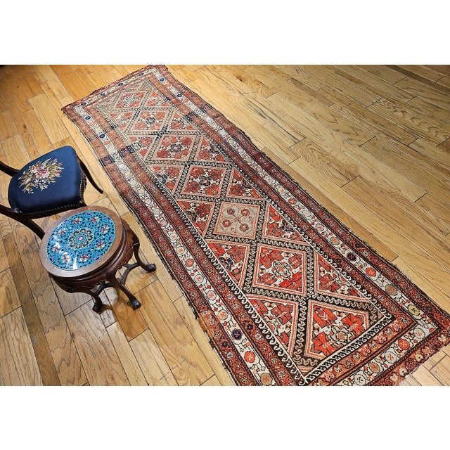 Red Antique Malayer Runner Rug, Hand-Knotted Wool, Geometric Pattern, 4x12, Red & Ivory For Sale - Image 8 of 18