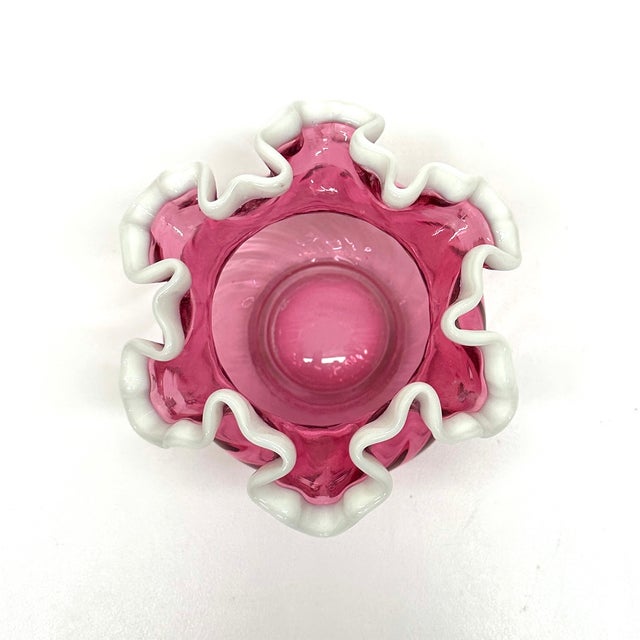 Vintage Mixed Pinks Ruffle-on-Ruffle Glass Vase Curation - Group of 5 For Sale In Miami - Image 6 of 12