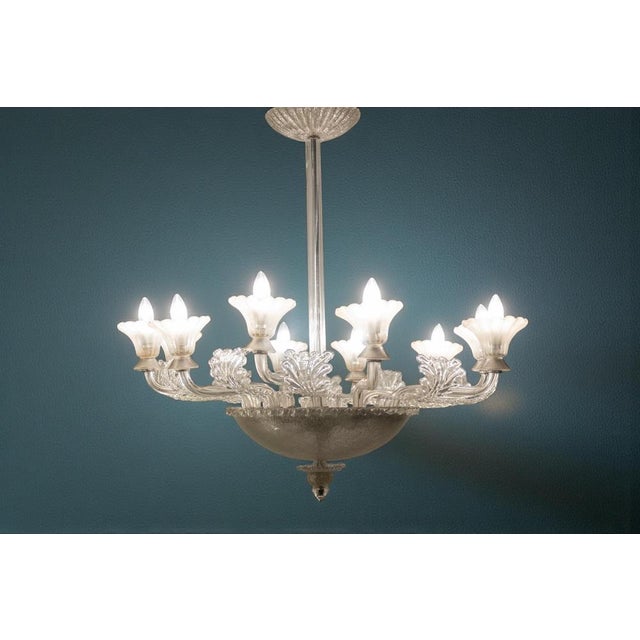 Art Deco Oval Murano Glass Chandelier from Barovier, 1940s For Sale - Image 9 of 11