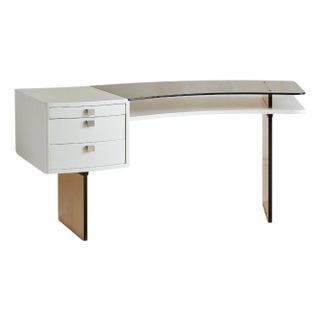 1960s French Curved Smoked Glass Desk For Sale