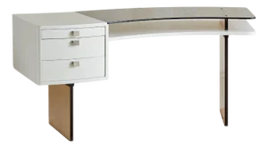 1960s French Curved Smoked Glass Desk