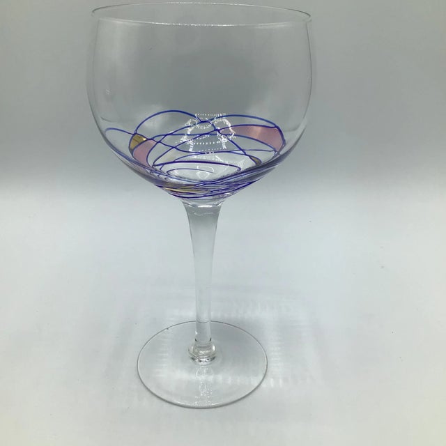 Modern Romanian Cristiro Mosaic Pattern Wine Glasses Hand Blown - Set of 4 For Sale - Image 3 of 13