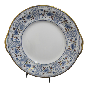Royal Crown Derby Bone China Flower Mandarin Blue Round Cake Plate With Handles