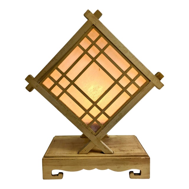 20th Century Handcrafted Wooden Square Table Lamp For Sale
