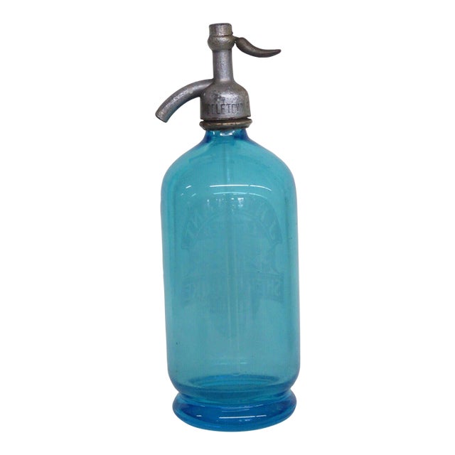 Blue J H Bryant London 1930s Syphon Seltzer Bottle For Sale