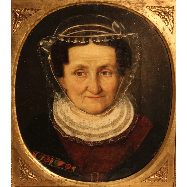 Biedermeier Portrait of an Woman, 19th Century, Oil on Canvas, Framed For Sale - Image 3 of 7