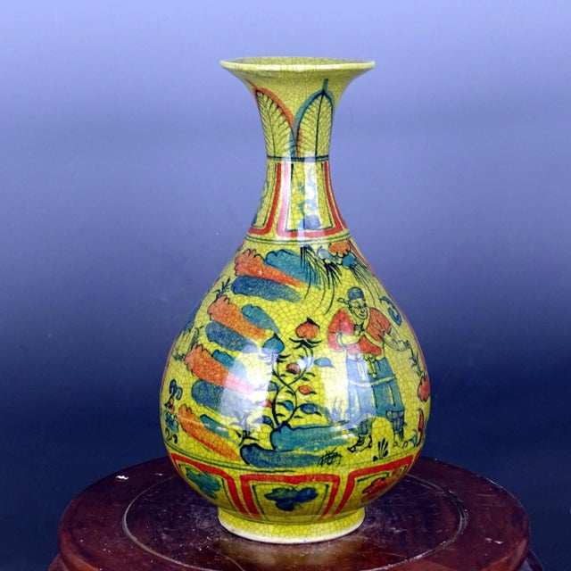 Chinese Vintage Ceramic Vase,Ming Dynasty Jiajing Marked Blue and White Doucai Porcelain Yuhuchun Vase Hand Painted Figures Pattern For Sale In Seattle - Image 6 of 8