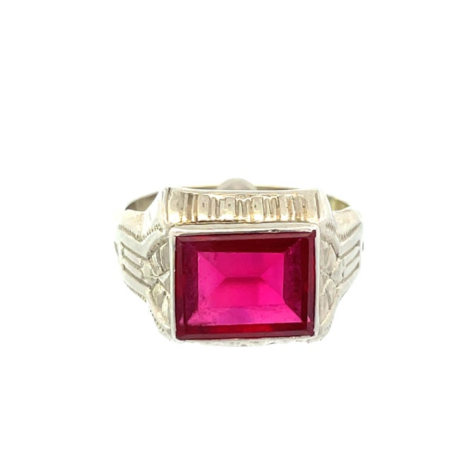 Vintage Art Deco Solid Gold Red Stone Ring, Size 6.75 For Sale - Image 9 of 10