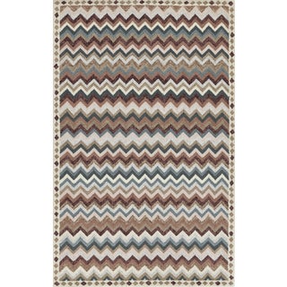 Erin Gates by Momeni Abbot Blue & Taupe Chevron Wool Rug 8' X 10' For Sale