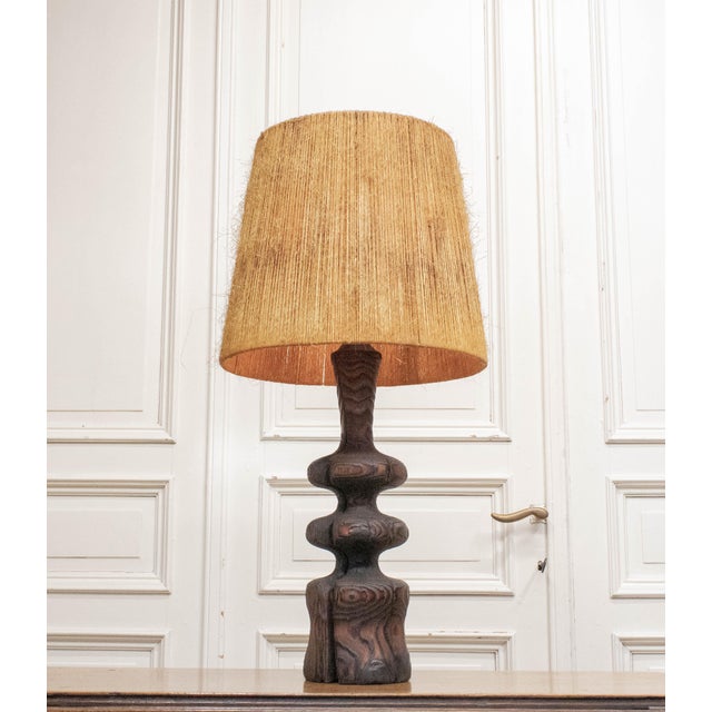 Brutalist Driftwood Table Lamp with Jute-Twine Shade, Denmark, 1960s For Sale - Image 4 of 11