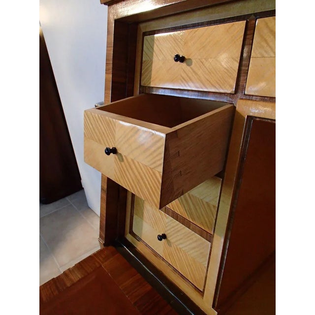 1920s Art Deco Walnut Secretaire with Birch Inlay & 16 Drawers, 1920s For Sale - Image 5 of 18