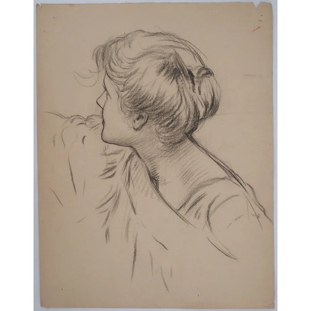 Léopold Franz KOWALSKI (1856-1931) Portrait of Eleanor wearing a bun, c. 1900 Original charcoal drawing On beige drawing...