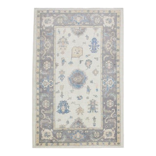 Turkish Oushak Rug Gray & Soft Blue Handwoven Wool Rug 6'1" X 8'10" For Sale