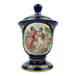 Mid 20th Century Victorian Kobalt K Stile Levres Pedestal Lidded Dish For Sale