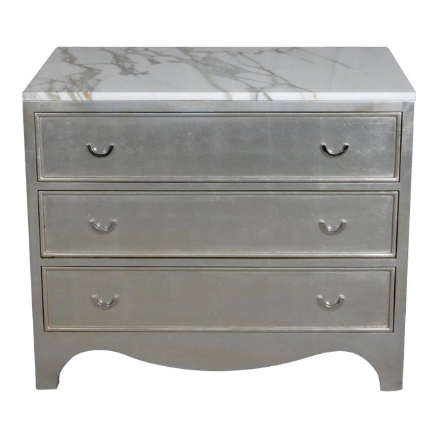 Nancy Corzine Design Tea Leaf Silver Chest With Italian Marble Top For Sale