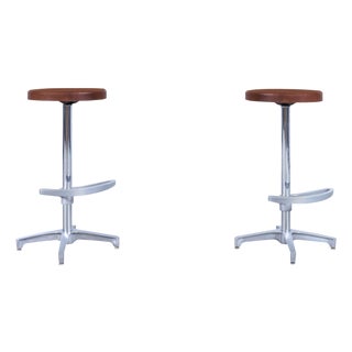 Vintage Walnut and Aluminum Bar Stools For Sale
