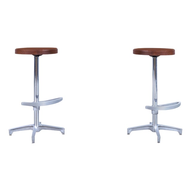 Vintage Walnut and Aluminum Bar Stools For Sale