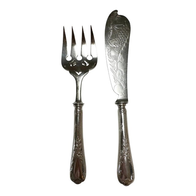 1920s Antique Christofle Marly Fish Set, France- 2 Pieces For Sale