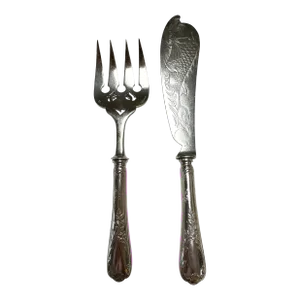 1920s Antique Christofle Marly Fish Set, France- 2 Pieces