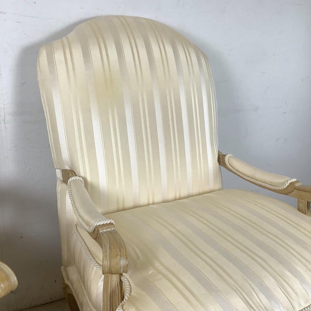 Ivory Pair of Louis XV–Style Bergère Armchairs in French Revival Taste For Sale - Image 8 of 12