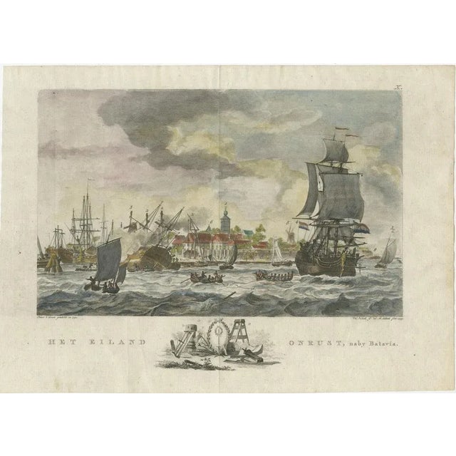 1779 view of onrust island near batavia with voc shipyard activity this hand-colored copper engraving, published in 1779,...