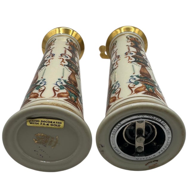 Vintage Lenox salad bowl with tall salt shaker & matching pepper mill, porcelain, in the "Lido" pattern, with ornate...