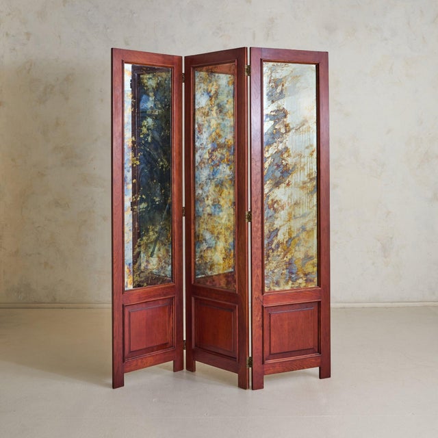 Mid 20th Century Vintage French Three-Panel Folding Screen + Antiqued Mirror Glass - 2 Available For Sale - Image 5 of 11