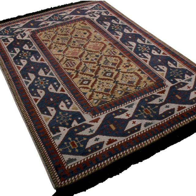 Tribal Rug & Kilim Seychour Style Runner, Red and Blue Geometric Pattern, 3x8 For Sale - Image 3 of 7