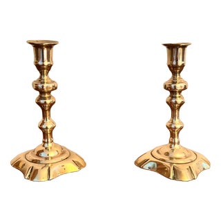 Antique Queen Ann Brass Candlesticks, 1700, Set of 2 For Sale