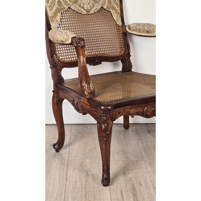 Brown Pair of Louis XV Large Caned Armchairs, France Circa 1760 For Sale - Image 8 of 13
