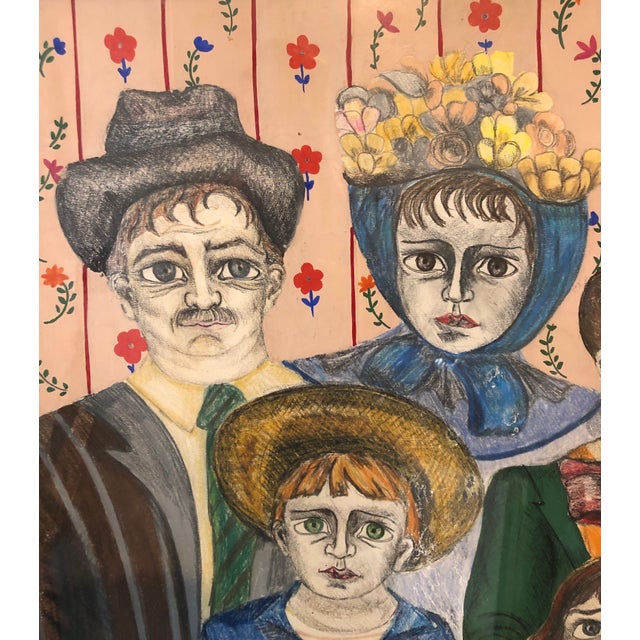 Maria Teresa Vieco, Latin American Folk Art Family Portrait Colombian Naive Painting, Color Drawing, 1975 For Sale In Miami - Image 6 of 10