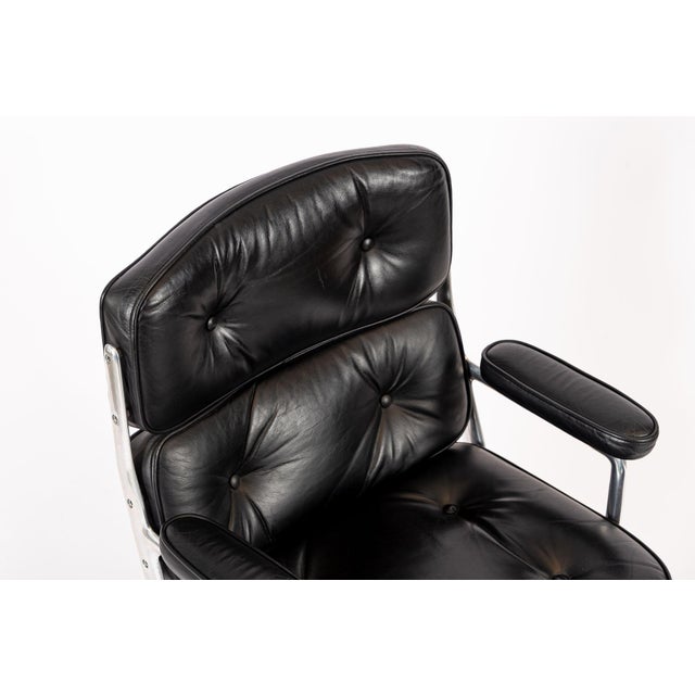 Metal Pair Eames Herman Miller Time Life Black Leather Office Chairs 1980s For Sale - Image 7 of 12