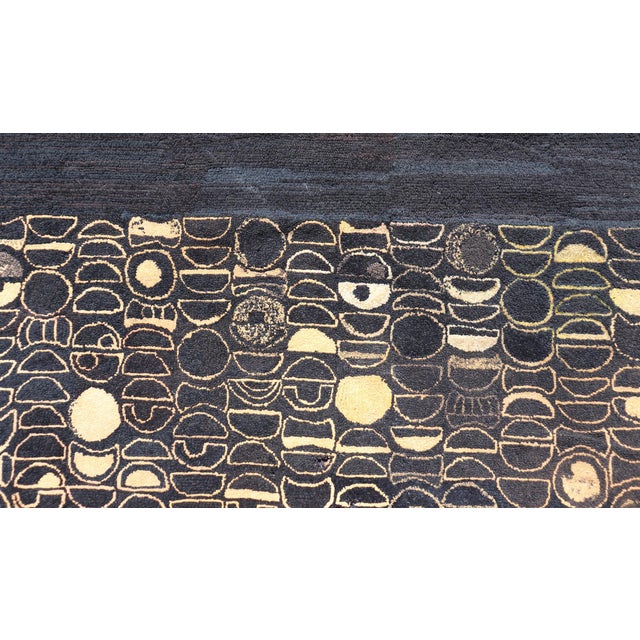 Black Early 20 Century American Hooked Rug With Inspired by Modern Art 4'8 X 7'2 For Sale - Image 8 of 16