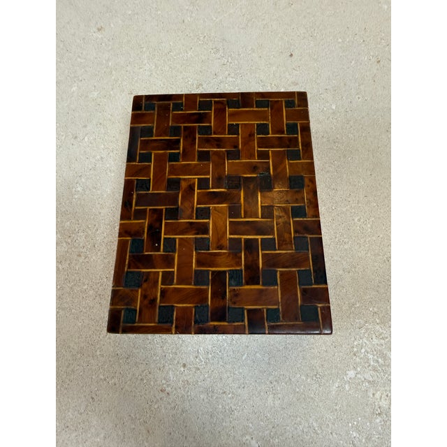 Brown Vintage Wooden Trinket Box With Herringbone Pattern For Sale - Image 8 of 9