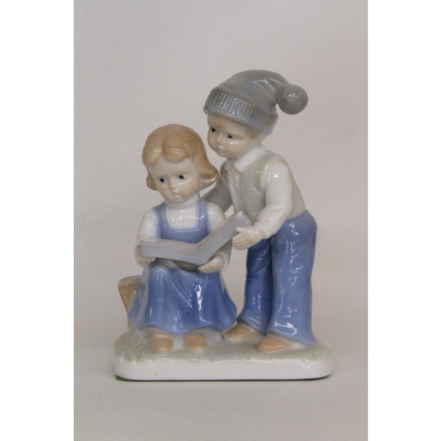 Lego Japan Porcelain Figurine Girl and Boy Reading Open Book Glossy Finish 5087b For Sale - Image 15 of 16