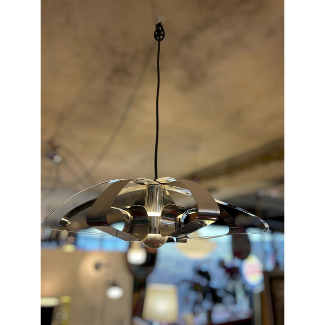 1970s Chrome-Plated Metal Flower Pendant Light, 1970s For Sale - Image 5 of 10