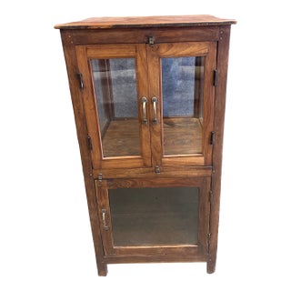 1990s Rustic Wood & Glass Display Cabinet For Sale