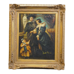 Late 20th Century Helena Fourment and Son Frans Portrait Oil Painting After Peter Paul Rubens 27"
