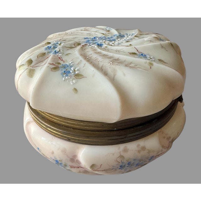 Antique Victorian Wavecrest Style Floral Decorated Art Glass Dresser Box For Sale - Image 9 of 12