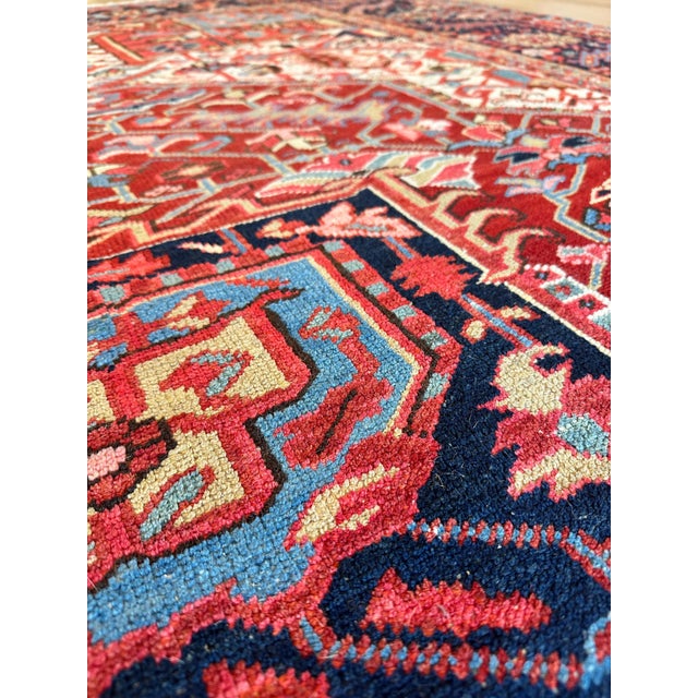 Antique Persian Heriz Carpet Handmade Wool Oriental Rug, Rusty/Red Field, Navy For Sale - Image 11 of 18