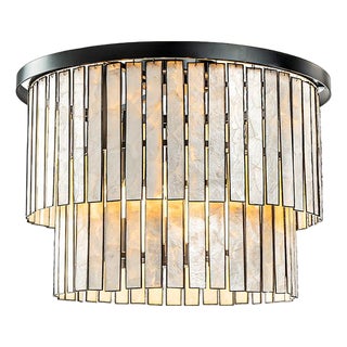 Aloadecor Matte Black Coastal Natural Capiz Round Flush Mount 5-Light Modern Ceiling Light Fixture For Sale