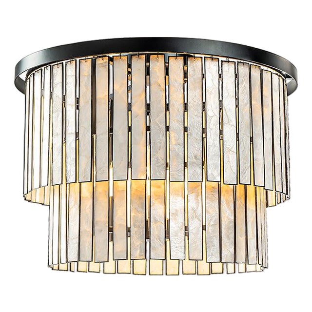Aloadecor Matte Black Coastal Natural Capiz Round Flush Mount 5-Light Modern Ceiling Light Fixture For Sale
